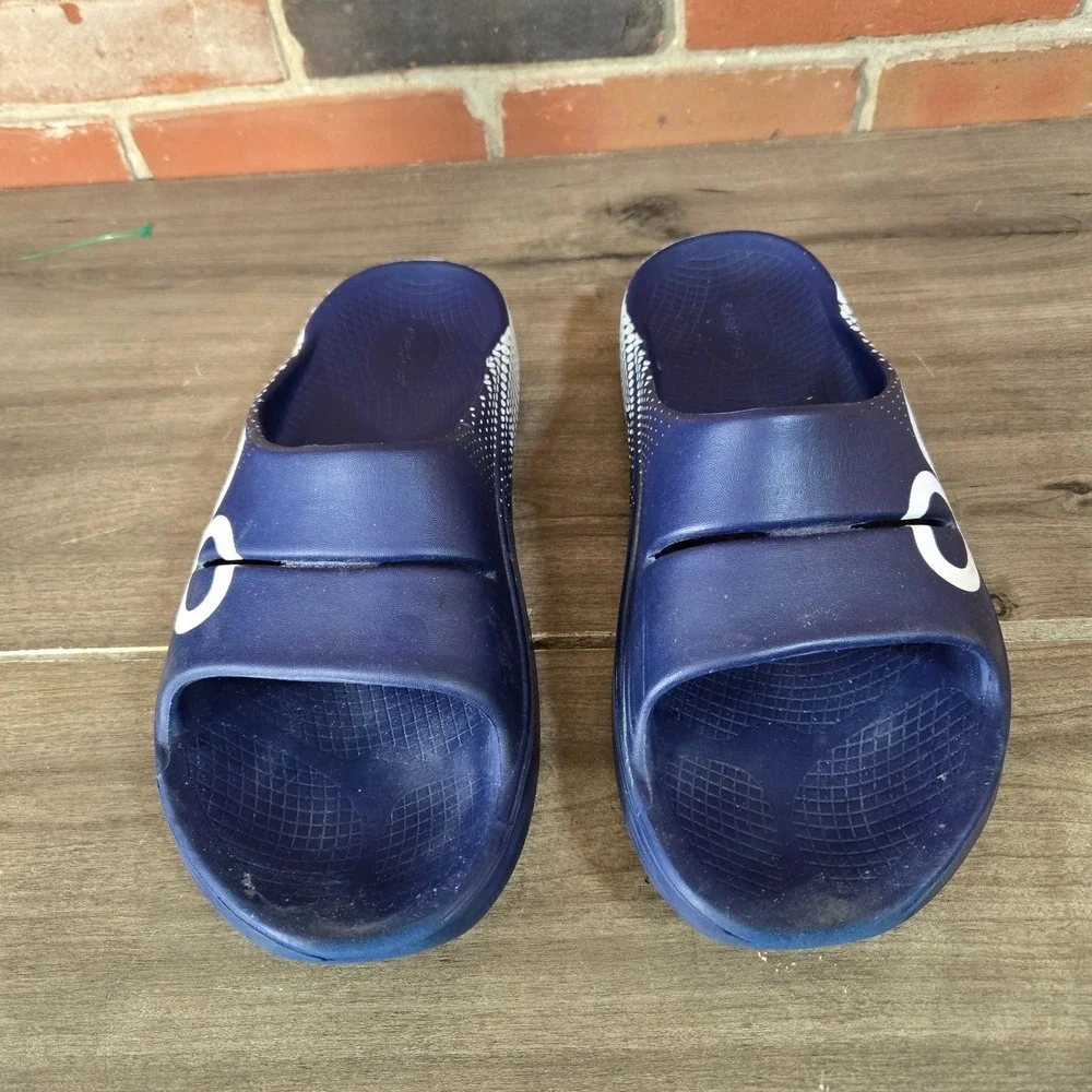 OOFOS OOahh Sport Recovery Slides Men 12 Women 14 blue comfort sandal